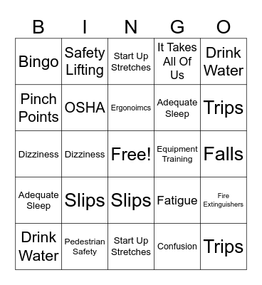 Safety Bingo Card