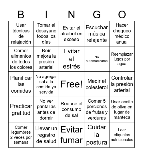Bingo por el corazón Bingo Card
