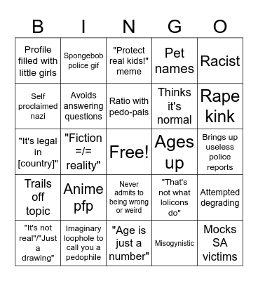 Lolicon argument bingo Card