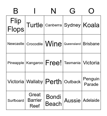 Australia Bingo Card