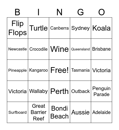 Australia Bingo Card