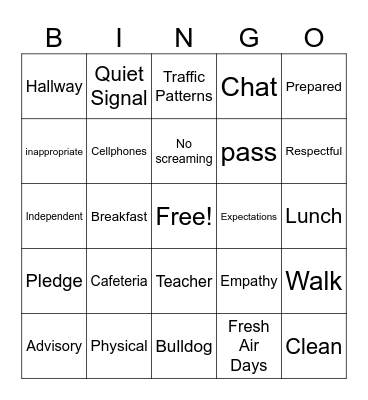 School Expectations Bingo Card