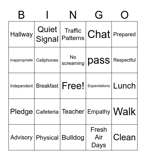 School Expectations Bingo Card