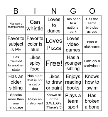 GET TO KNOW YOU Bingo Card