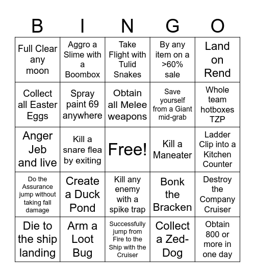 Lethal Bingo Card