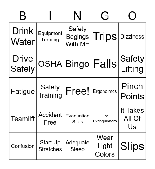 Safety Bingo Card