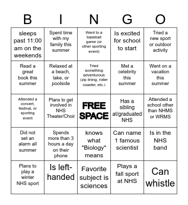 Bio Bingo Card