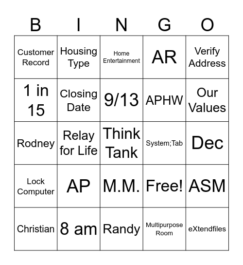 Untitled Bingo Card