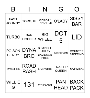 SEMINOLE BIKER LINGO BINGO Card