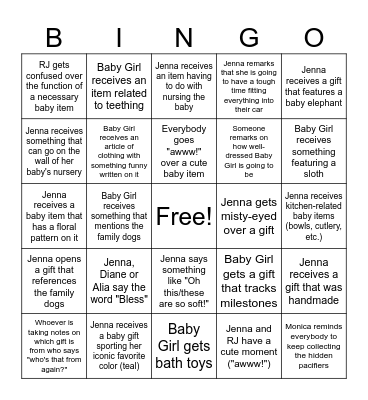 Baby Shower Bingo with Jenna! Bingo Card