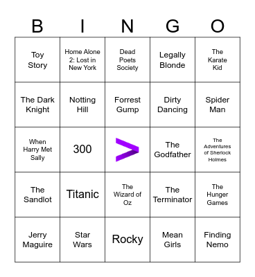 Famous Movies Bingo Card