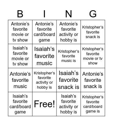 Untitled Bingo Card