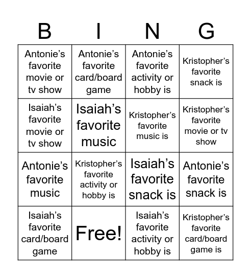 Untitled Bingo Card