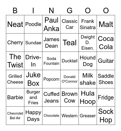 1950s Bingo (1) Bingo Card