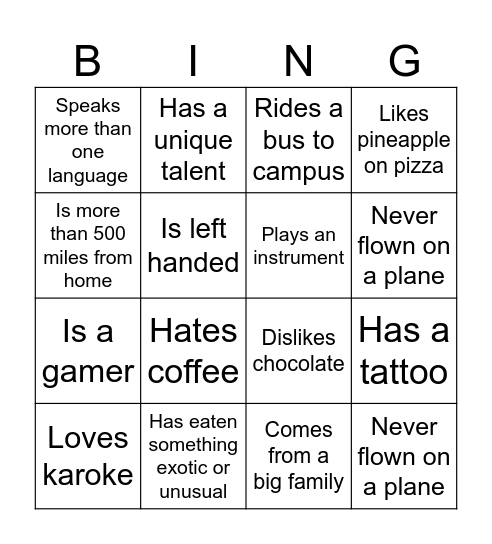 Human Bingo Card