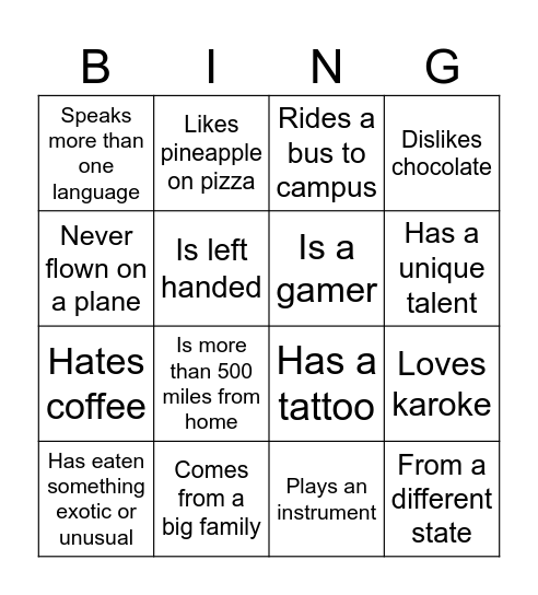 Human Bingo Card