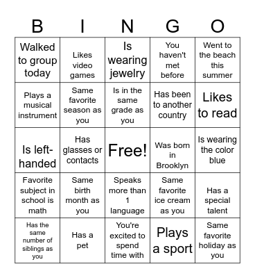 Get to Know You Bingo Card