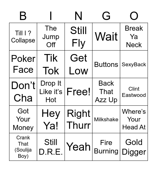 In Da Club Bingo Card