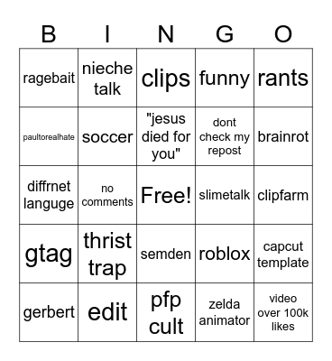 tiktok Bingo Card