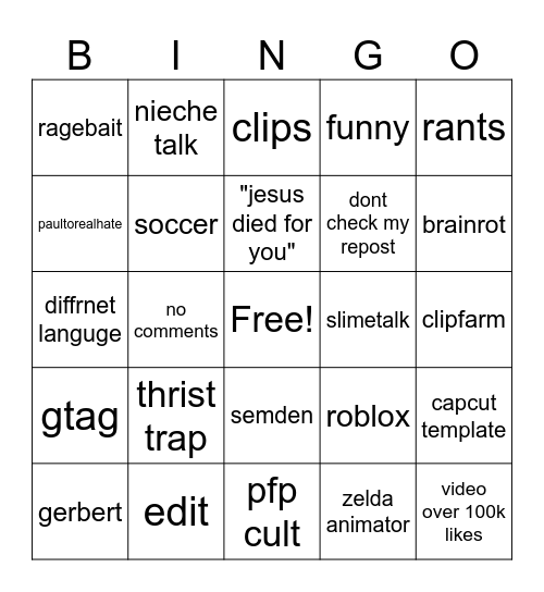 tiktok Bingo Card