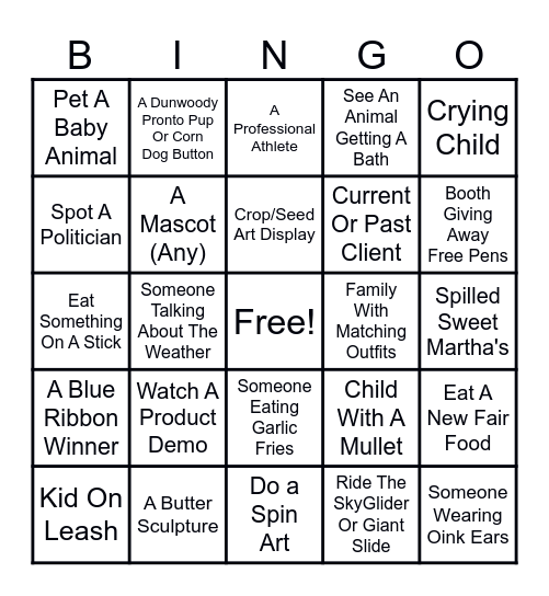 Lola Red State Fair Bingo Card