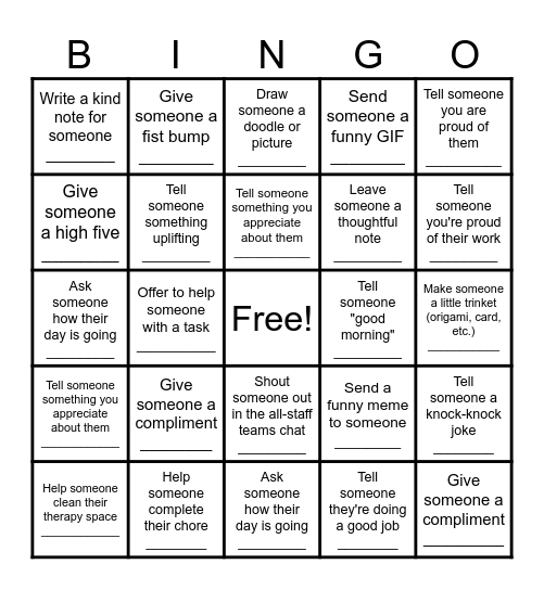 Kindness Bingo! Bingo Card
