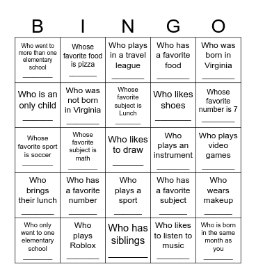 Find Someone... Bingo Card