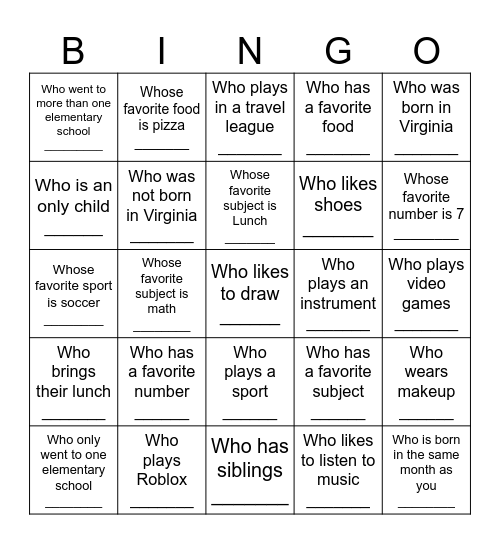 Find Someone... Bingo Card