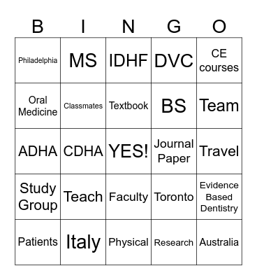 Hygiene Bingo Card
