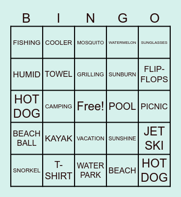 Summer Fun Bingo Card
