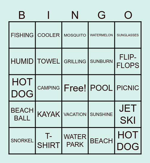 Summer Fun Bingo Card