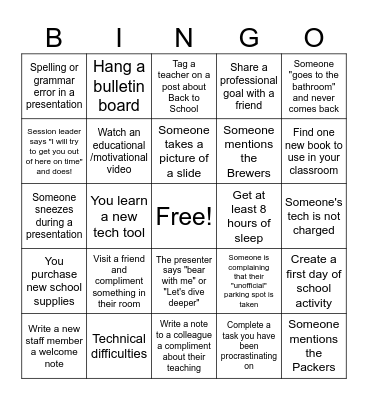 Back to School Bingo- For Staff! Bingo Card