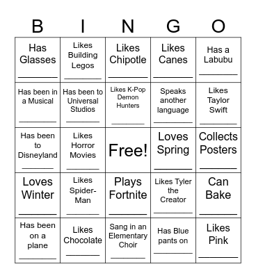 Get to know you Bingo Card