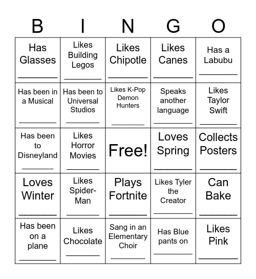 Get to know you Bingo Card