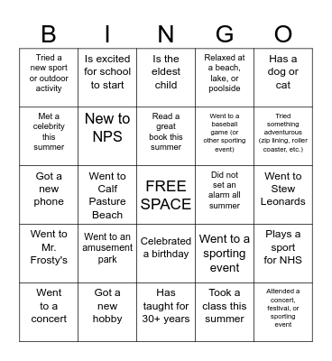 Statistics Bingo Card