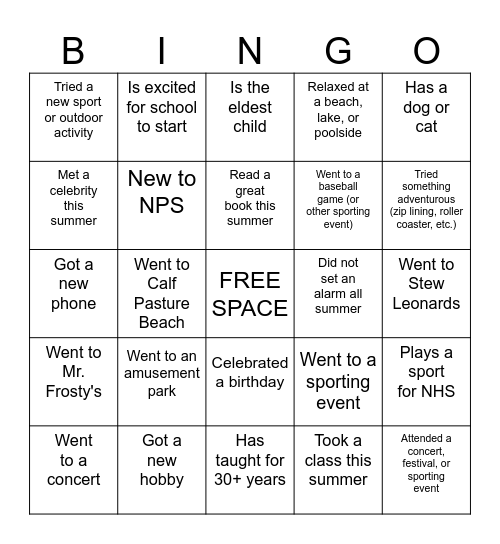 Statistics Bingo Card