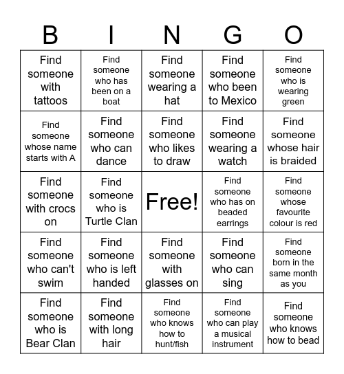 Human Bingo Card