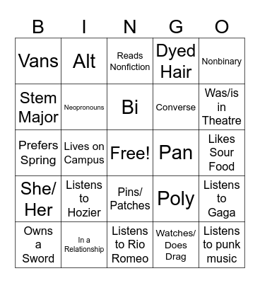 Spectrum Meet n Greet Bingo Card