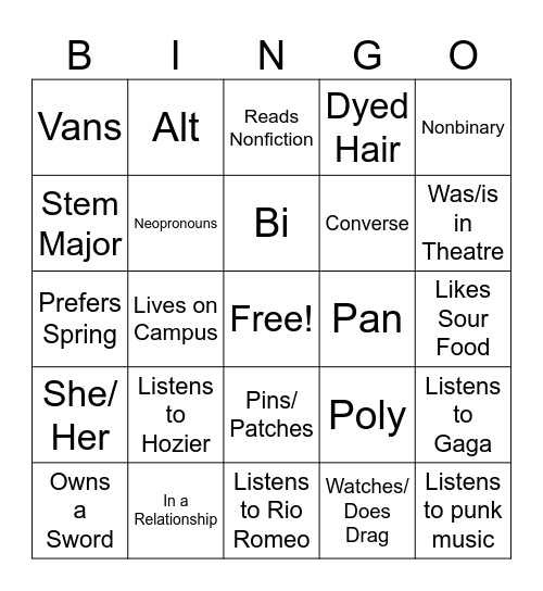Spectrum Meet n Greet Bingo Card