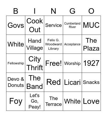 APSU Wesley Foundation Bingo Card