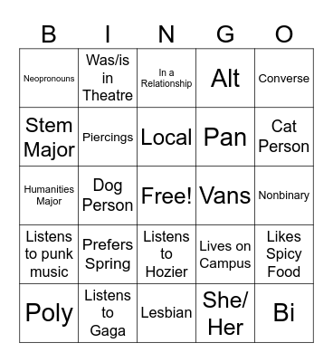 Spectrum Meet n Greet Bingo Card