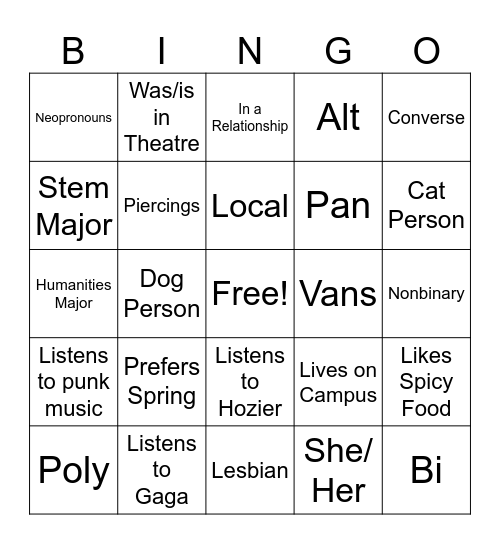 Spectrum Meet n Greet Bingo Card