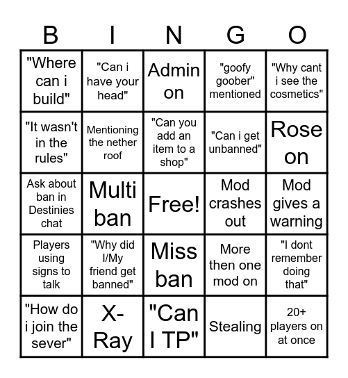 Mod bingo board Bingo Card