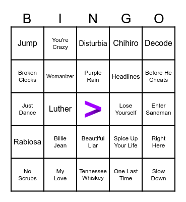 Musical Bingo Card