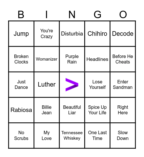 Musical Bingo Card