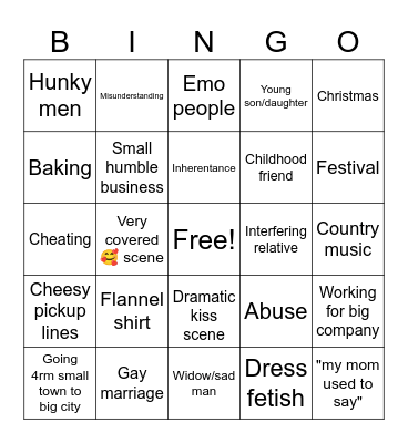 HALLMARK MOVIE BINGO Card