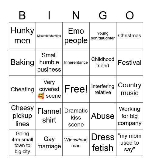 HALLMARK MOVIE BINGO Card