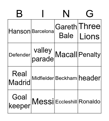 football Bingo Card