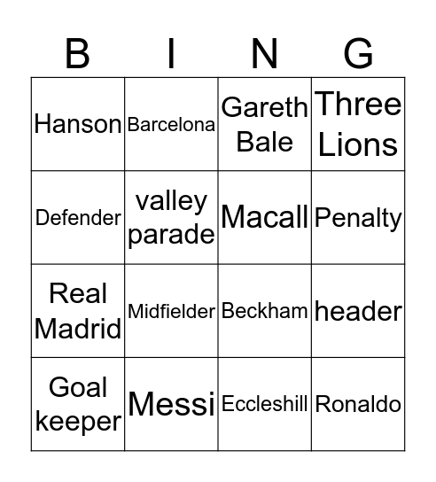 football Bingo Card