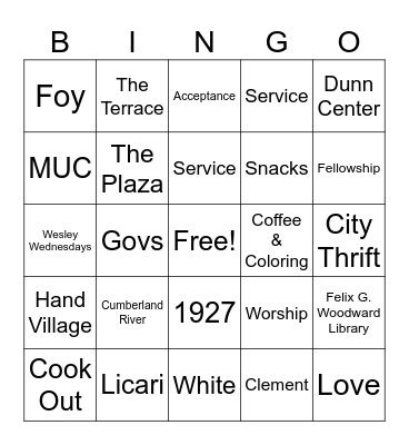 APSU Wesley Foundation Bingo Card